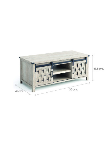 Mesa Centro 2 Puertas Vinh Gris - Diseño Rústico y Moderno