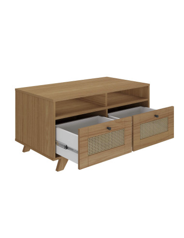 Mesa Centro Trama 91x50x46.5 cm 2 Cajones Acabado Ratán