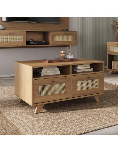 Mesa Centro Trama 91x50x46.5 cm 2 Cajones Acabado Ratán