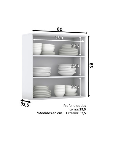 Aéreo Cocina Americana Blanco 2 Puertas Vidrio 80cm