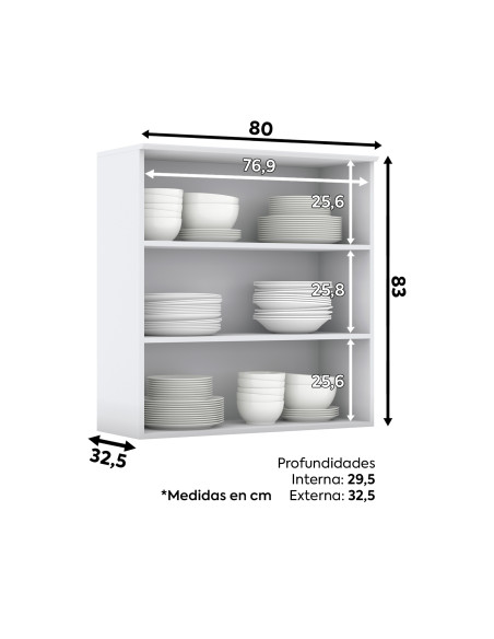 Aéreo Cocina Americana Blanco 2 Puertas Vidrio 80cm