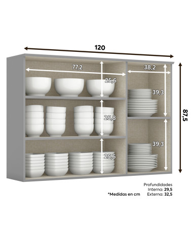Aéreo Cocina Americana Gris 120cm - Muebles de Cocina