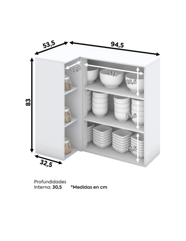 Aéreo Esquinero Americana Blanco 94cm - Mueble de Cocina