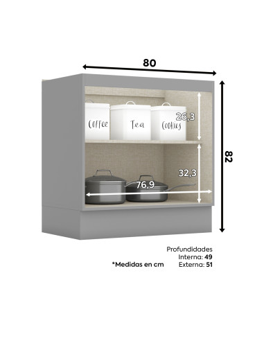 Base Cocina Americana Gris 80cm - Mueble de Cocina