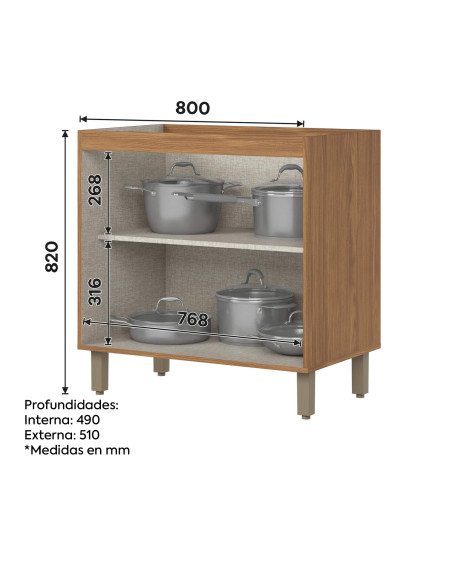 Base Cocina Requinte 2 Puertas 80 Cm - Mueble de Cocina
