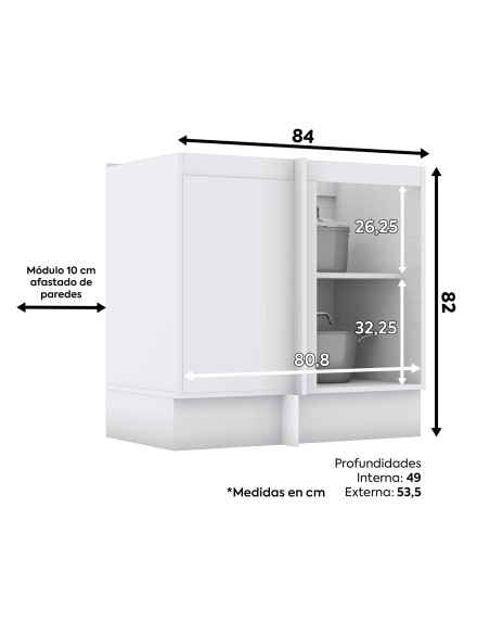 Base Esquinero Americana Blanco 1 Puerta 84cm - Mueble Cocina