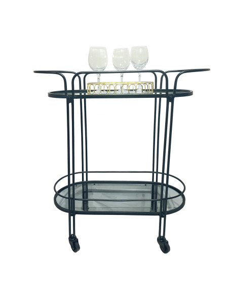 Carro Bar de 2 Niveles 74cm Negro - Muebles de Comedor