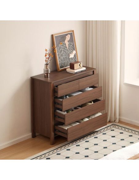 Cómoda 5 cajones Luntra café oscuro