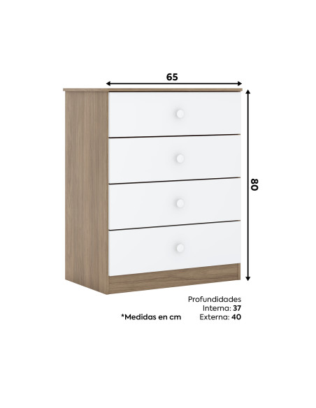 Cómoda Laberinto Blanco-Café 4 Cajones - Muebles Infantiles