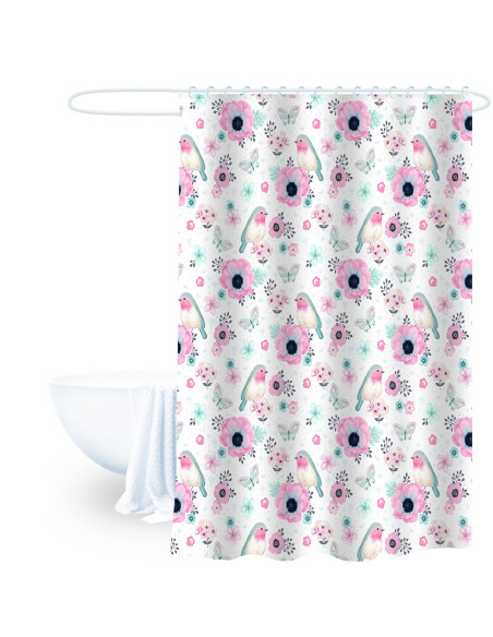 Cortina de Baño con Flores Rosadas 180x180cm - Decoración Baño