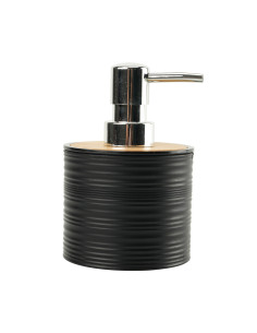 Dispensador de Jabón de Plástico Estriado Negro con Bambú