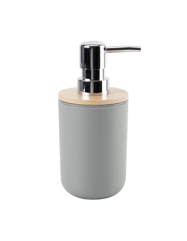 Dispensador de Jabón de Plástico Gris y Bambú - Elegante y Funcional