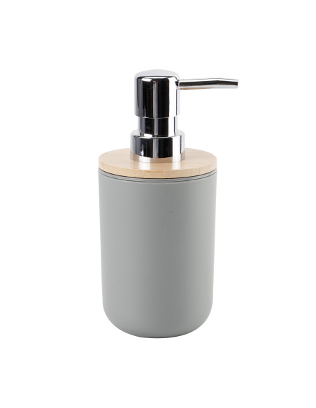 Dispensador de Jabón de Plástico Gris y Bambú - Elegante y Funcional