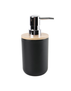 Dispensador de Jabón de Plástico Negro y Bambú - Moderno