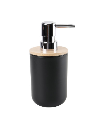 Dispensador de Jabón de Plástico Negro y Bambú - Moderno