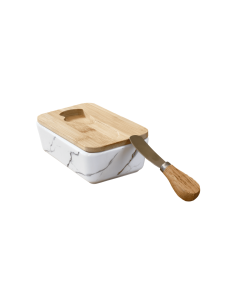Mantequillero con Cuchillo de Bambú y Mármol - Elegante y Práctico