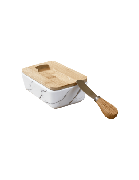 Mantequillero con Cuchillo de Bambú y Mármol - Elegante y Práctico