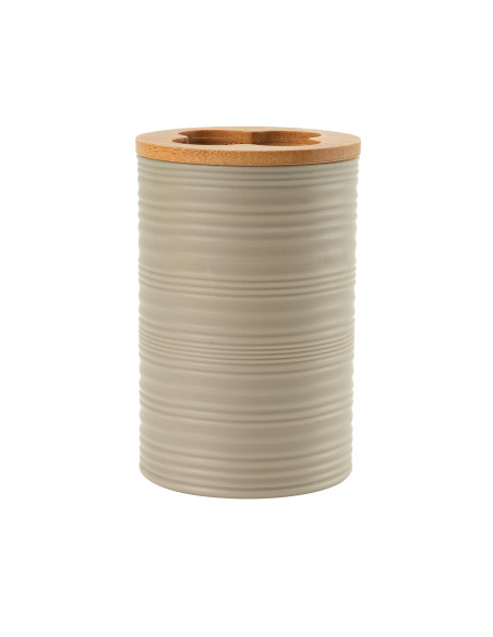 Porta Cepillo Dientes Plástico Estriado Beige Bambú - Baño