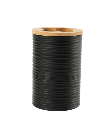 Porta Cepillo Dientes Plástico Estriado Negro Bambú - Baño