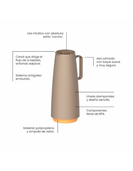 Termo 1Lt Beige - Revestimiento Antiadherente y Mango Antitérmico