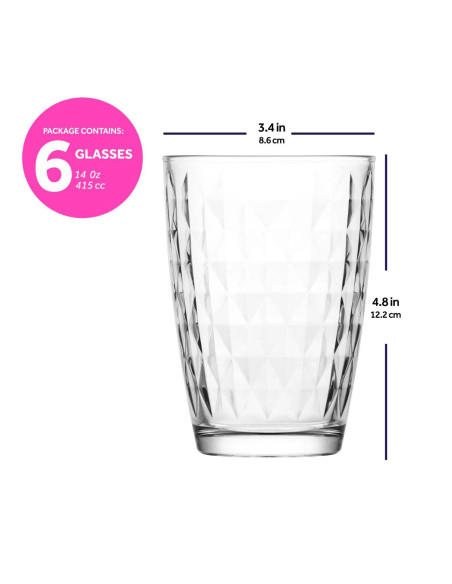 Vaso largo diamante 415ml set de 6
