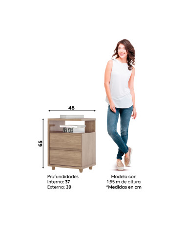 Velador Campeche Jequitiba - Moderno con 2 Cajones