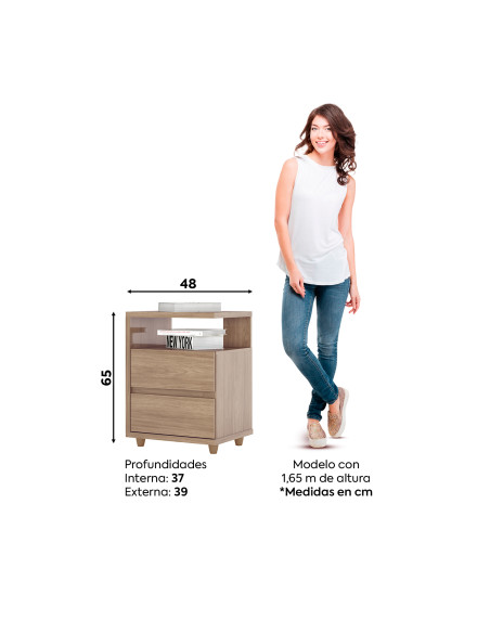 Velador Campeche Jequitiba - Moderno con 2 Cajones