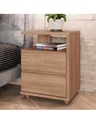 Velador Campeche Jequitiba - Moderno con 2 Cajones