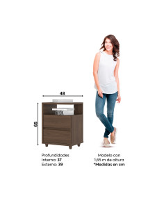 Velador Campeche Castaño 48x65x39 cm 2 Cajones - Dormitorio 2