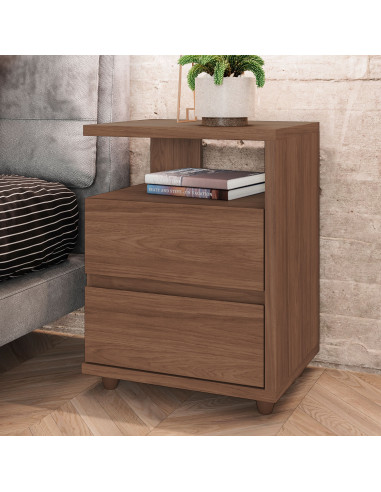 Velador Campeche Castaño 48x65x39 cm 2 Cajones - Dormitorio