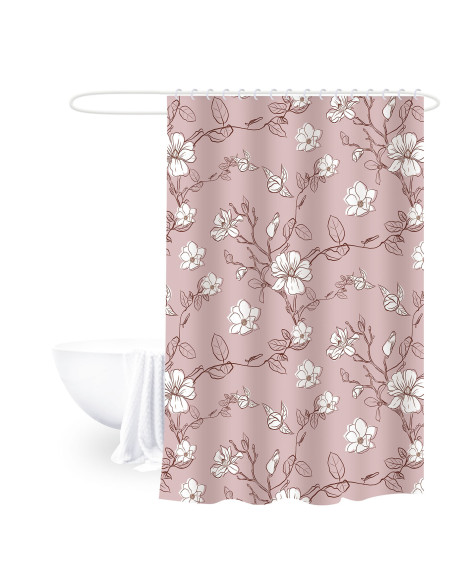 Cortina baño flores burdeo 180x180cm