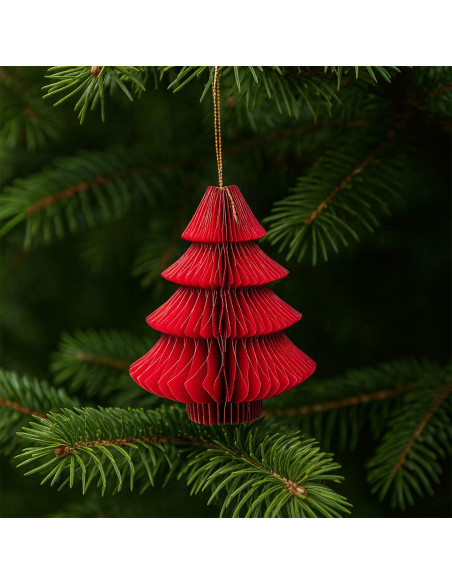 Colgante Navidad 4 Piezas 10 cm Origami Árbol Rojo