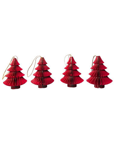 Colgante Navidad 4 Piezas 10 cm Origami Árbol Rojo