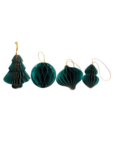 Colgante Navidad 4 Piezas 8 cm Origami Verde - Decoración Árbol