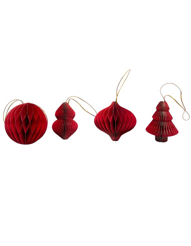 Colgante Navidad 4 Piezas 8 cm Origami Rojo - Decoración Navideña