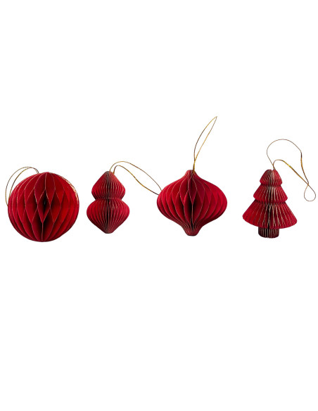 Colgante Navidad 4 Piezas 8 cm Origami Rojo - Decoración Navideña