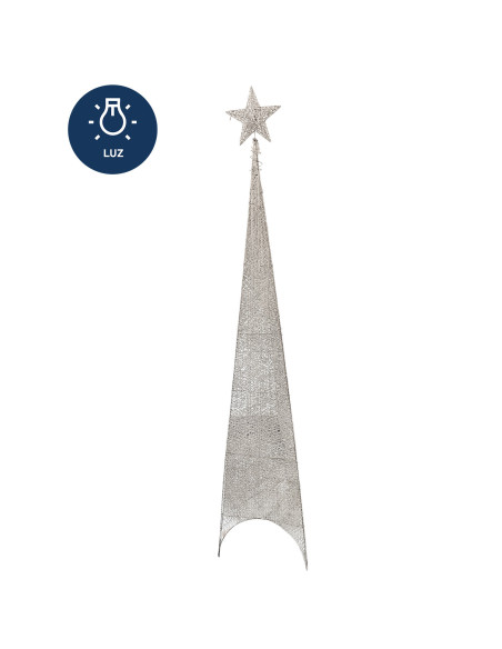 Figura navideña árbol triangular 150cm 60 luces LED plateado