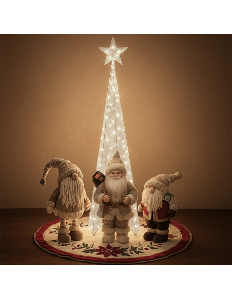 Figura navideña árbol triangular 210cm 100 luces LED plateado