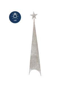 Figura navideña árbol triangular 210cm 100 luces LED plateado