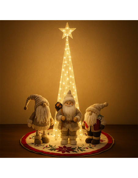 Figura navideña árbol triangular 150cm 60 luces LED dorado