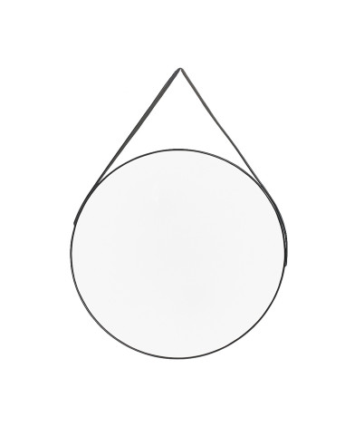 Espejo Redondo 60cm con Correa Negra - Decoración Moderna