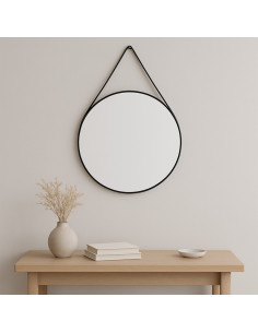 Espejo redondo 60cm con correa negro 2