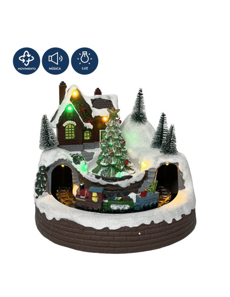 Casa navidad con luz y sonido mono árbol 20cm