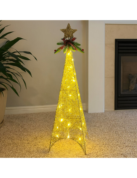 Figura navideña 60cm 30 luces LED árbol cuadrado champán