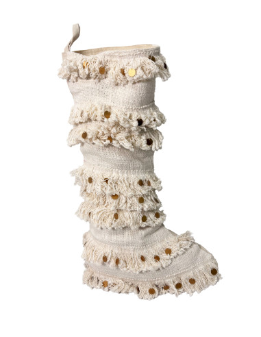 Bota de Navidad Crudo con Flecos 30x50cm - Adorno Navideño