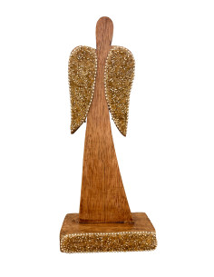 Ángel de Madera con Mostacillas 21,5cm - Adorno Navideño