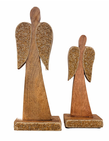 Ángel de Madera con Mostacillas 21,5cm - Adorno Navideño