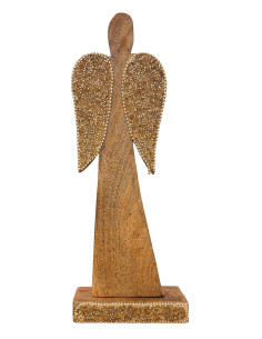 Ángel de Madera con Mostacillas 27cm - Adorno Navideño Elegante