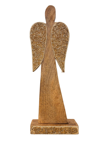 Ángel de Madera con Mostacillas 27cm - Adorno Navideño Elegante