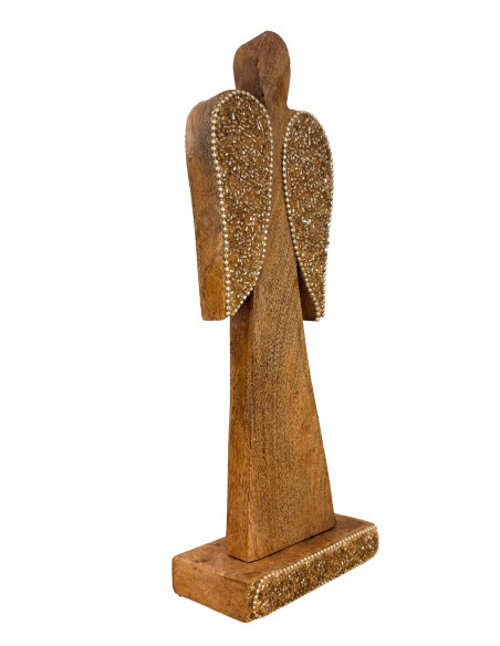 Ángel de Madera con Mostacillas 27cm - Adorno Navideño Elegante